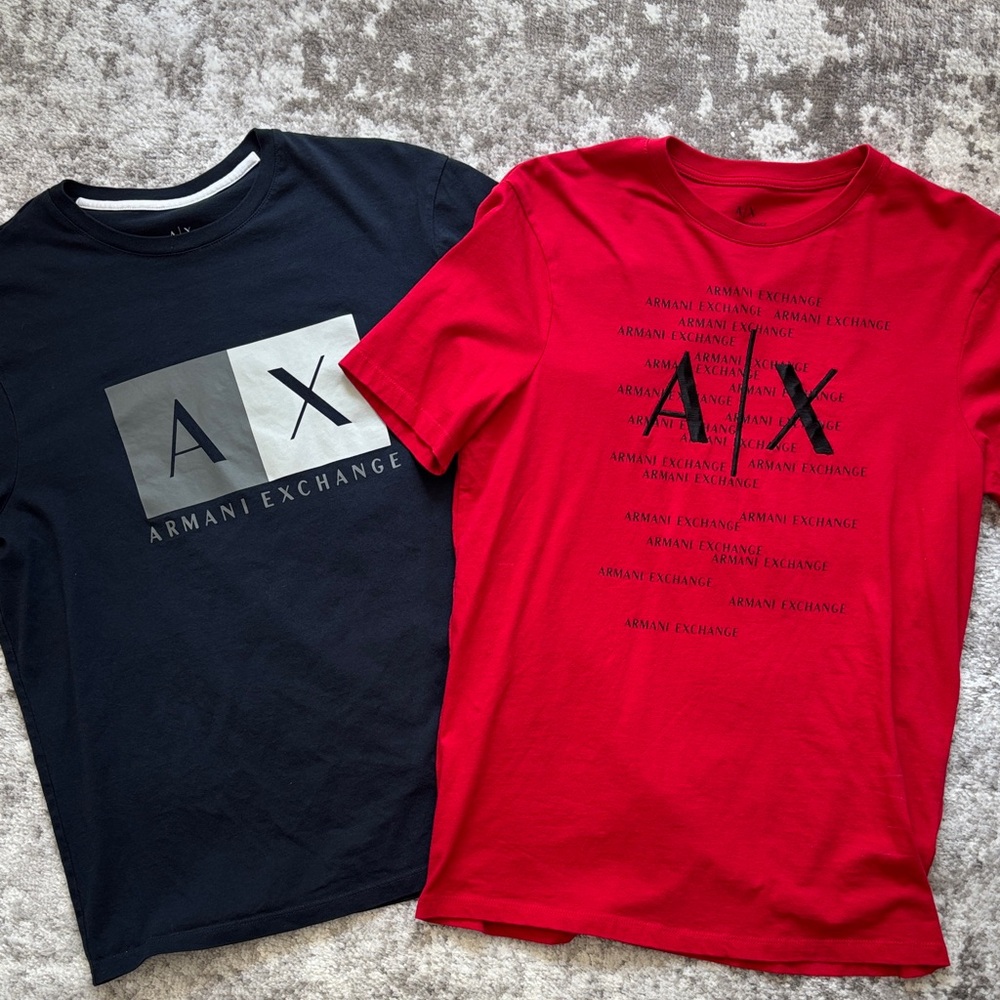 Armani Exchange Men's Red and Dark Blue Tees